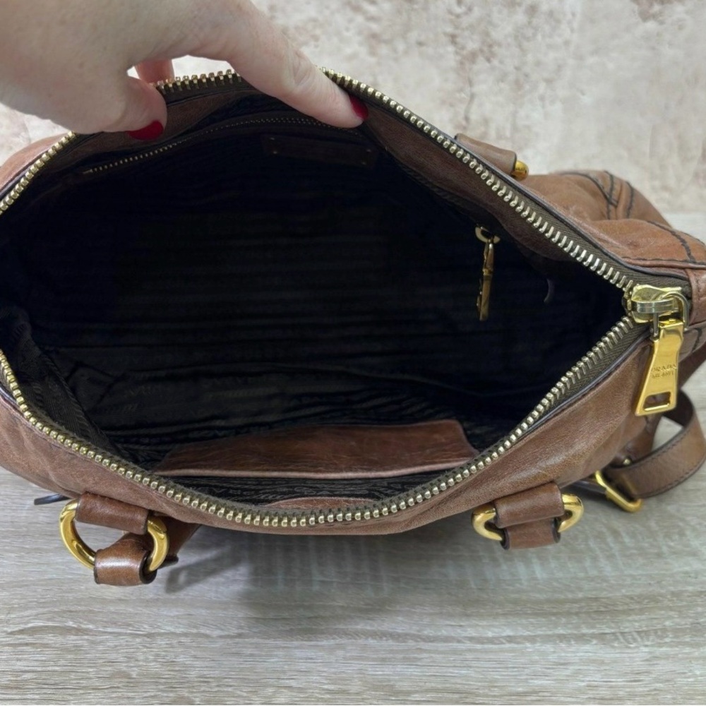 Prada Vintage Rare Tan Leather Satchel Worn-in Look - Picture 10 of 10